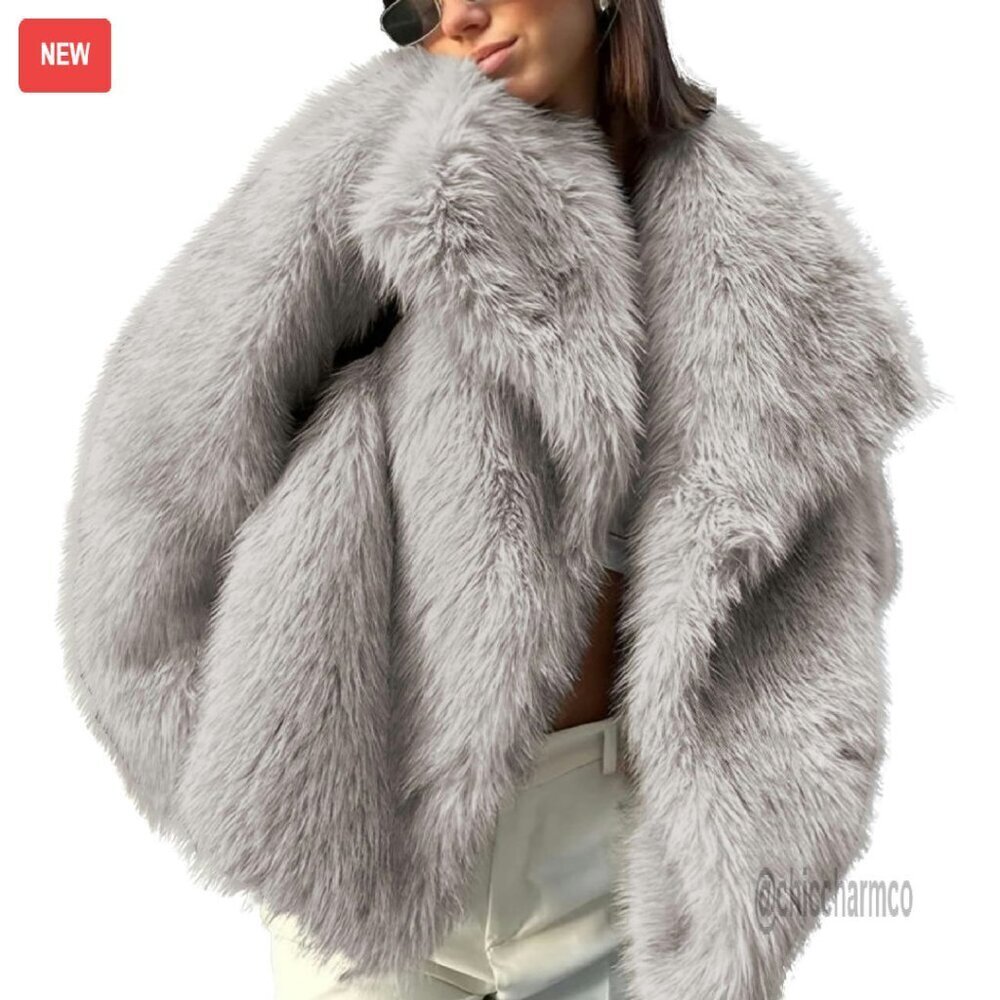 Faux Fur Coat Women's Oversized Lapel Button Jacket Winter Warm